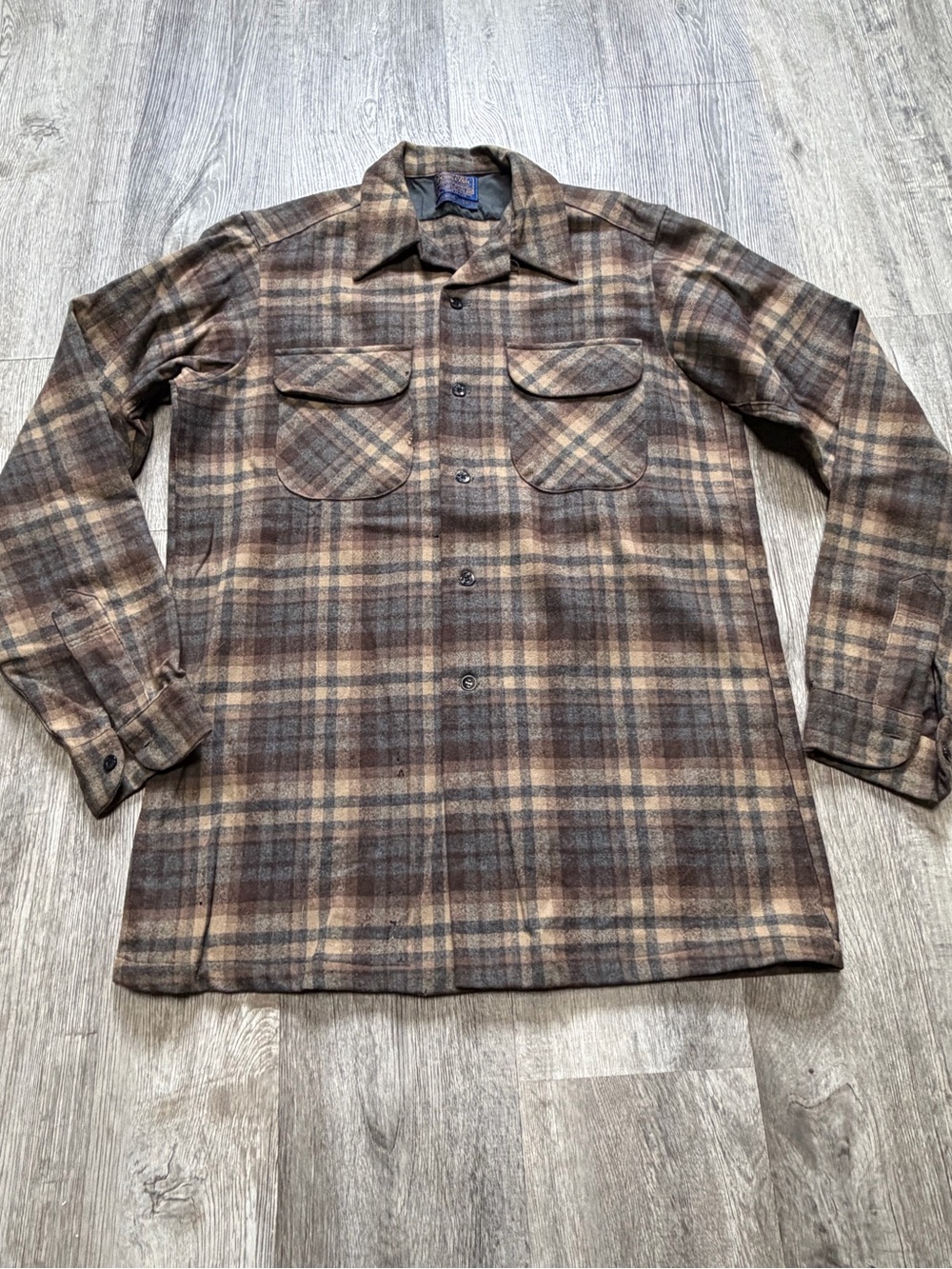 VTG Pendleton Men's Brown Plaid Wool Shirt Jacket Med Tall See Pics